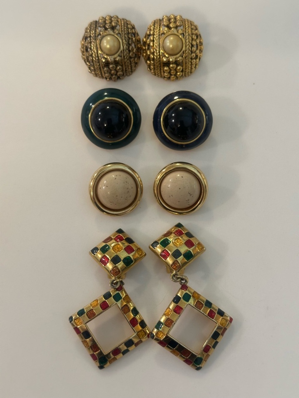 VTG Ginnie Johansen GJD 4-Pair Clip-On Earring Bundle - 80s/90s Glam - Picture 2 of 12